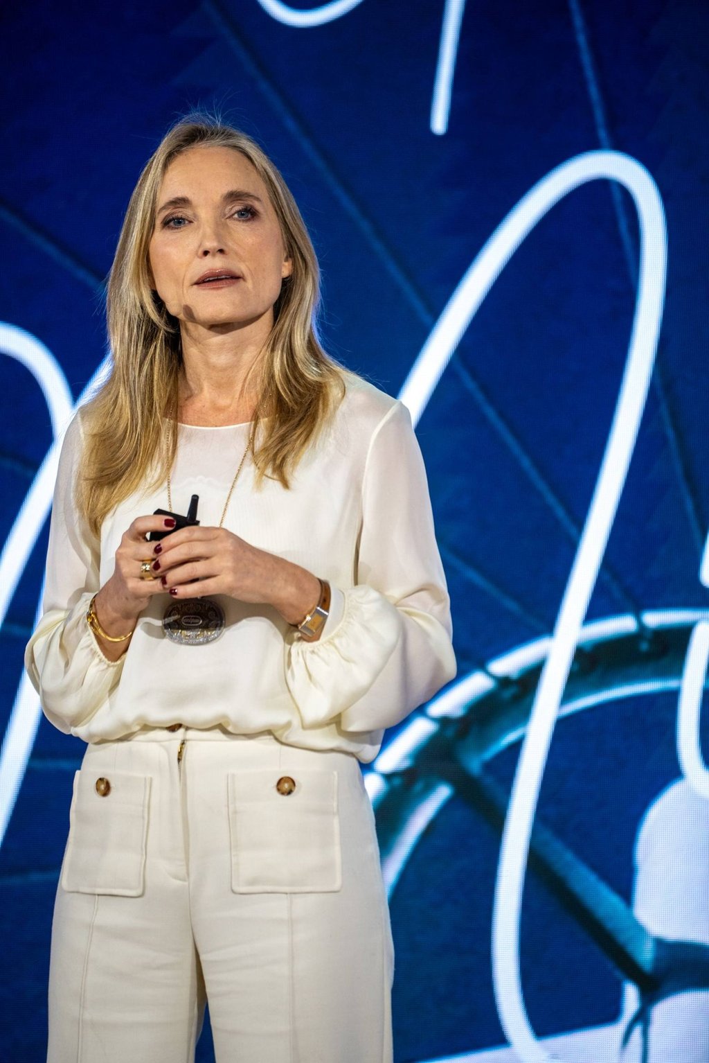 Rydahl gives a keynote address on happiness at a hospitality convention in Copenhagen in 2023. Photo: Malene Rydahl Rydahl gives a keynote address on happiness at a hospitality convention in Copenhagen in 2023. Photo: Malene Rydahl