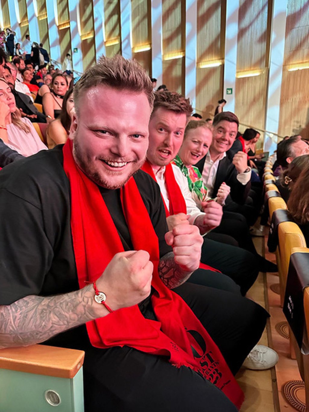 Chef Rasmus Munk of Denmark’s Alchemist with his team at The World’s 50 Best Restaurants awards ceremony in Valencia, Spain, on June 20, 2023. Photo: Alchemist