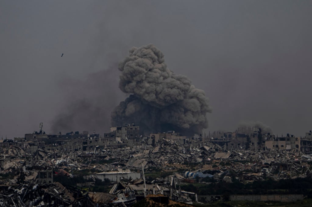 Smoke rises following an explosion in the Gaza Strip. Photo: AP