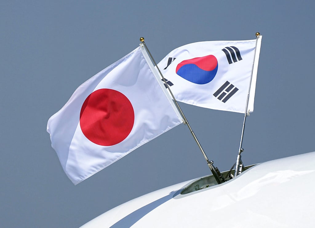 The national flags of Japan and South Korea are displayed on the aircraft that flew Yoon to Tokyo’s Haneda airport in March last year for summit talks with Kishida. Photo: Kyodo The national flags of Japan and South Korea are displayed on the aircraft that flew Yoon to Tokyo’s Haneda airport in March last year for summit talks with Kishida. Photo: Kyodo