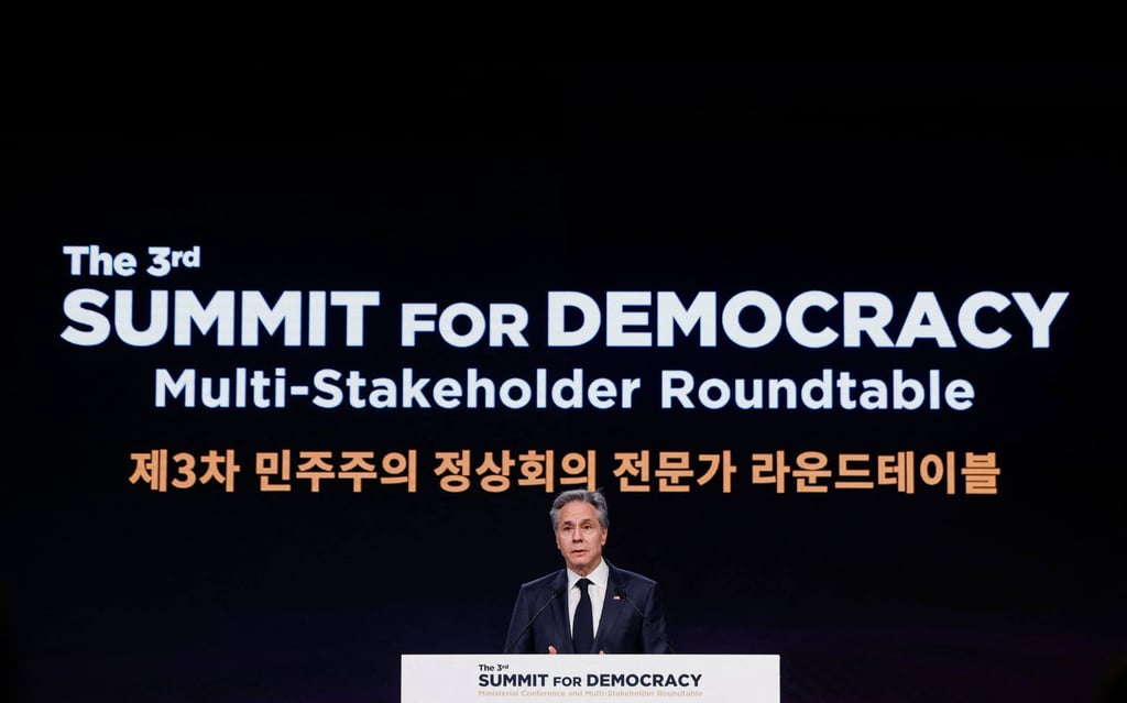 US Secretary of State Antony Blinken speaks at the Summit for Democracy in Seoul on Monday. Photo: AFP US Secretary of State Antony Blinken speaks at the Summit for Democracy in Seoul on Monday. Photo: AFP