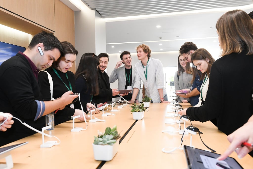 Students from Europe examine some of the breakthrough technology developed at Huawei Technologies’ Beijing Research Centre during January’s visit, which formed part of their Seeds for the Future programme.