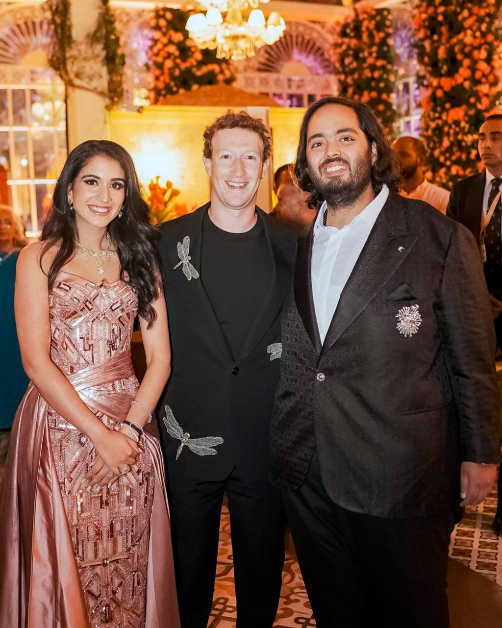 Mark Zuckerberg (centre) posing with billionaire industrialist Mukesh Ambani’s son Anant Ambani (right) and Radhika Merchant at their pre-wedding bash in Jamnagar, India, on March 2. Photo: Reliance group via AP Mark Zuckerberg (centre) posing with billionaire industrialist Mukesh Ambani’s son Anant Ambani (right) and Radhika Merchant at their pre-wedding bash in Jamnagar, India, on March 2. Photo: Reliance group via AP