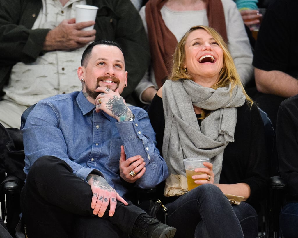 Benji Madden and Cameron Diaz at a basketball game in California in 2015. Photo: Getty Images