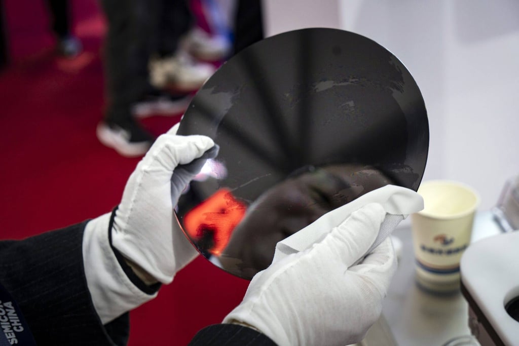 A semiconductor wafer on display at Semicon China. Photo: Bloomberg A semiconductor wafer on display at Semicon China. Photo: Bloomberg