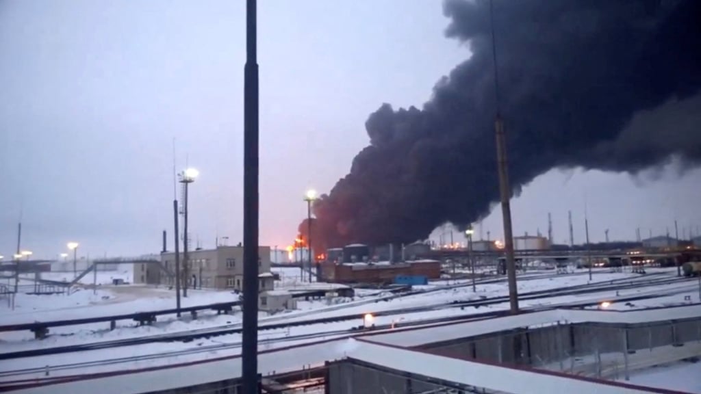 Smoke billows after a Ukrainian drone strike on a refinery in Ryazan, Russia, in March. Photo via Reuters Smoke billows after a Ukrainian drone strike on a refinery in Ryazan, Russia, in March. Photo via Reuters