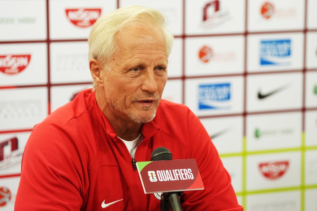 Jorn Andersen answers questions at a press conference ahead of his side’s game against Uzbekistan. Photo: Elson Li Jorn Andersen answers questions at a press conference ahead of his side’s game against Uzbekistan. Photo: Elson Li