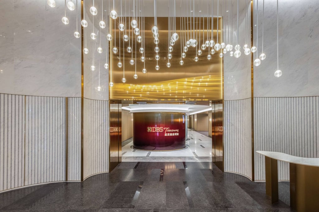 The marble walls of the entrance of the Treasures Centre in Hong Kong’s Central district.