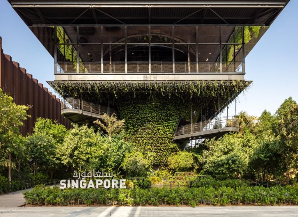 The Singapore Pavilion presented at the World Expo Dubai 2020, designed by architecture firm WOHA, used cutting-edge technology including a desalination system to provide water for the plants.