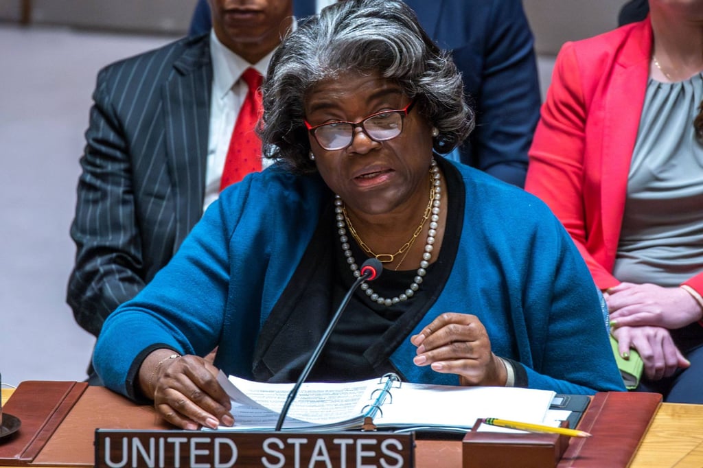 US ambassador to the United Nations Linda Thomas-Greenfield in New York on Friday. Photo: Getty Images via AFP US ambassador to the United Nations Linda Thomas-Greenfield in New York on Friday. Photo: Getty Images via AFP
