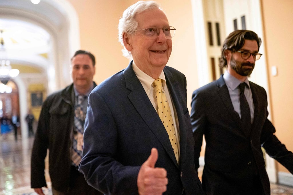 US Senate Minority Leader Mitch McConnell leaves the Senate Chambers on Saturday. Photo: AFP