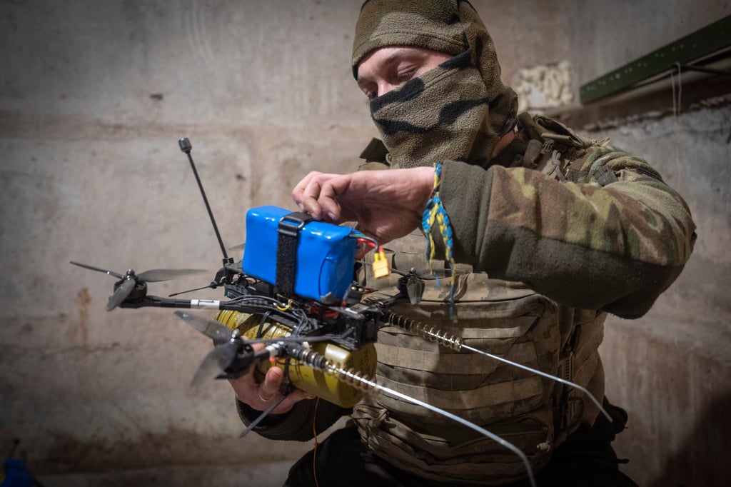 A Ukrainian soldier prepares a drone near Avdiivka, Donetsk region, Ukraine, on Friday. Photo: AP A Ukrainian soldier prepares a drone near Avdiivka, Donetsk region, Ukraine, on Friday. Photo: AP