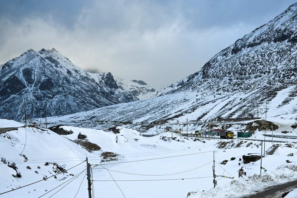 A truck crossing the Sela Pass in the Tawang district of India’s Arunachal Pradesh state in April 2023. Photo: AFP