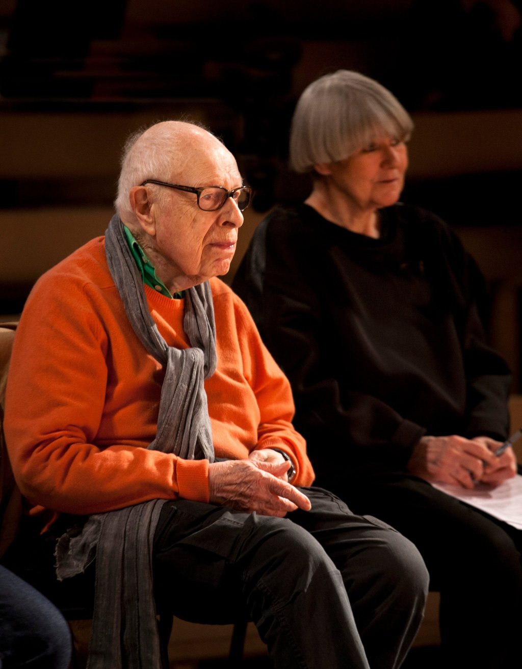 The late Peter Brook and Marie-Hélène Estienne, co-directors of Théâtre des Bouffes du Nord’s Tempest Project. Photo: Simon Annand The late Peter Brook and Marie-Hélène Estienne, co-directors of Théâtre des Bouffes du Nord’s Tempest Project. Photo: Simon Annand