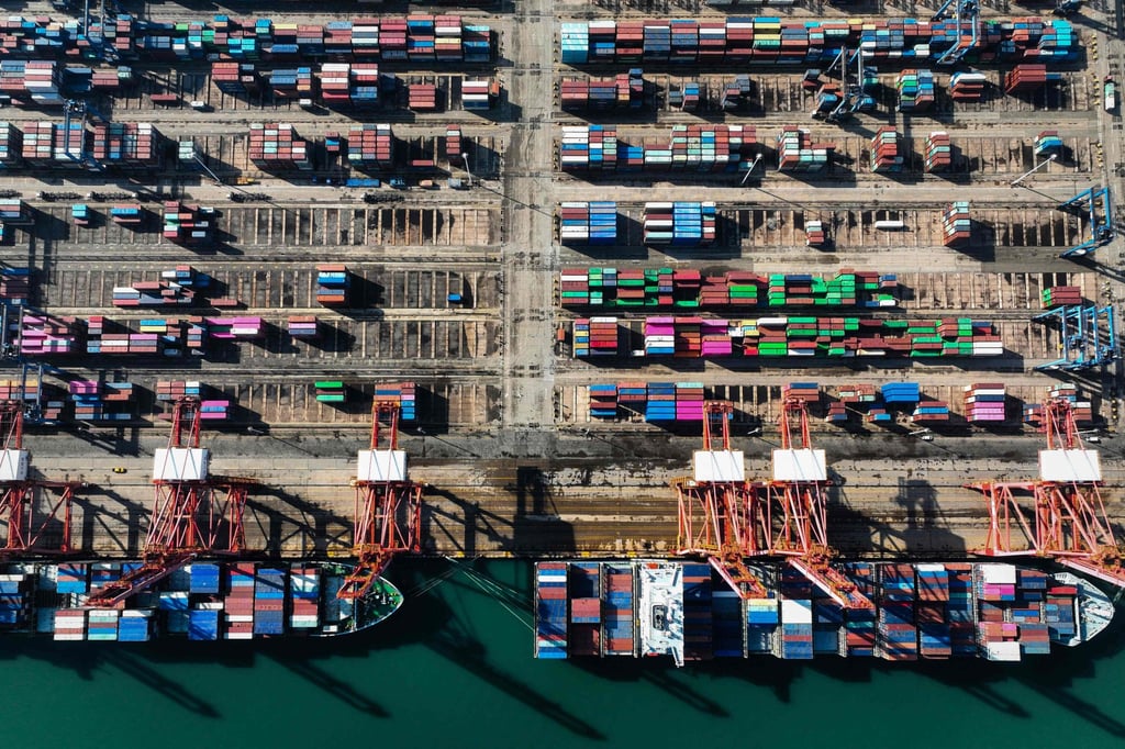 An aerial view of shipping containers stacked at the Lianyungang Port in Lianyungang, in eastern Jiangsu province on March 26, 2024. Photo: AFP An aerial view of shipping containers stacked at the Lianyungang Port in Lianyungang, in eastern Jiangsu province on March 26, 2024. Photo: AFP
