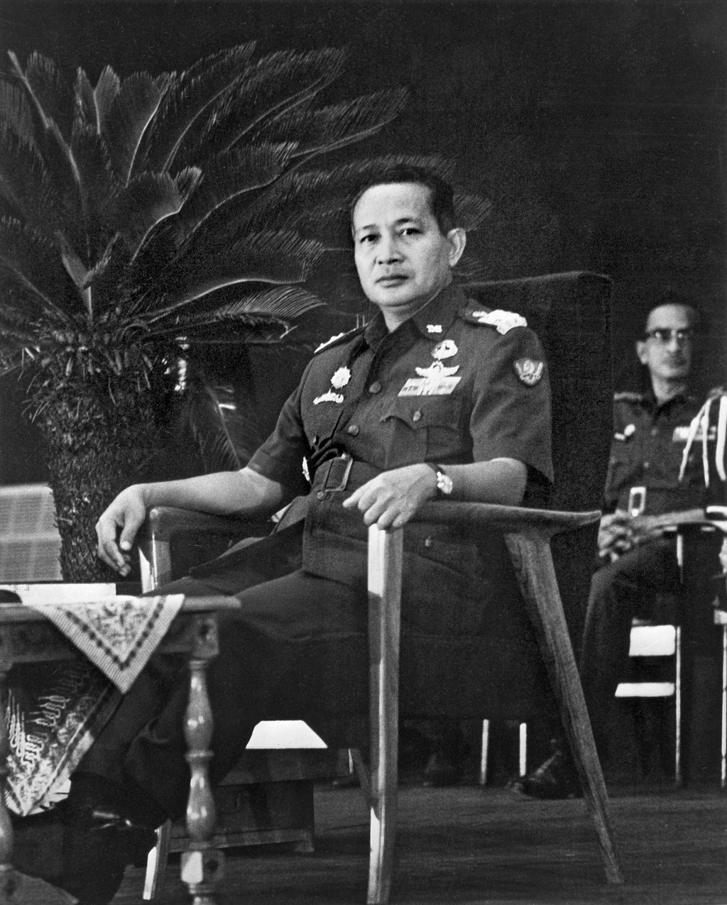 General Suharto pictured in March 1967 sitting for the first time in the presidential seat that was until then occupied by Indonesia’s Sukarno. Photo: AFP