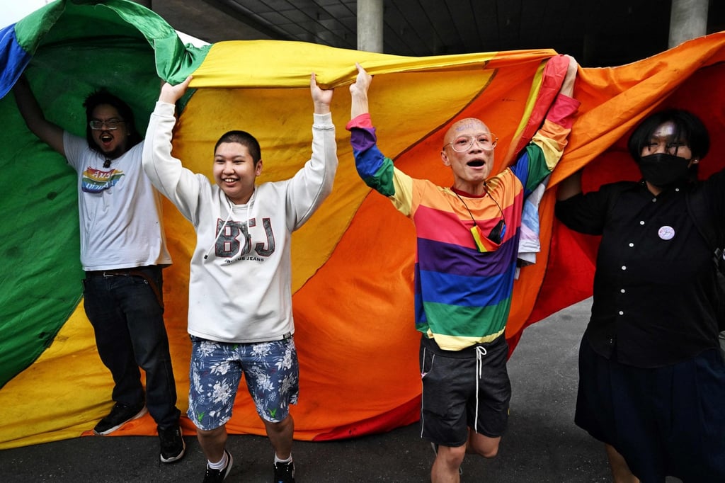 LGBTQ activists and supporters in Bangkok rejoice after the initial passing of the Marriage Equality Bill on June 15, 2022. File photo: AFP