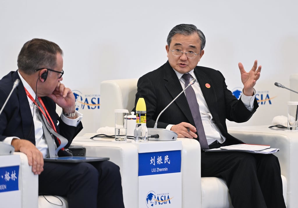 China’s special envoy for climate change Liu Zhenmin addresses a panel discussion at the Boao Forum. Photo: Xinhua China’s special envoy for climate change Liu Zhenmin addresses a panel discussion at the Boao Forum. Photo: Xinhua