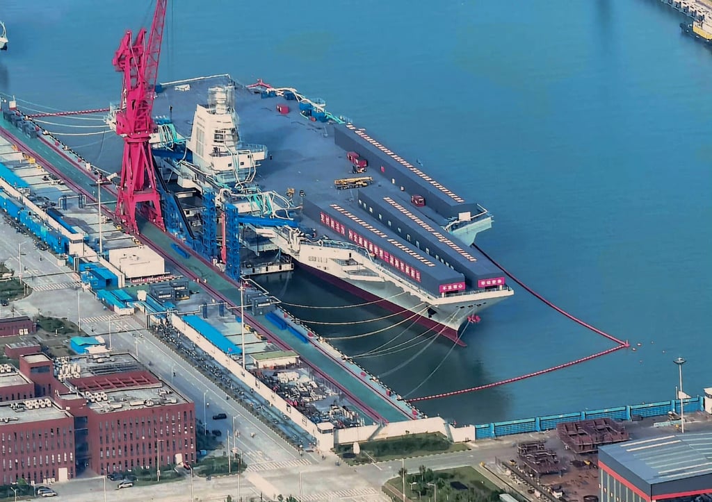 China’s third aircraft carrier, the Fujian, is seen under construction in Shanghai’s Jiangnan shipyard in 2019. Photo: Weibo China’s third aircraft carrier, the Fujian, is seen under construction in Shanghai’s Jiangnan shipyard in 2019. Photo: Weibo