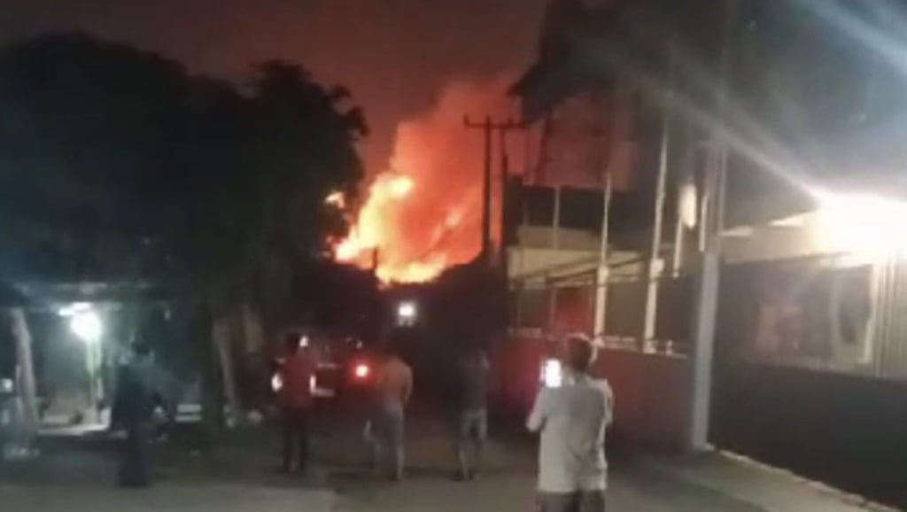 Footage on social media showed bright orange flames against the night sky after a fire at an ammunition site. Photo: Handout
