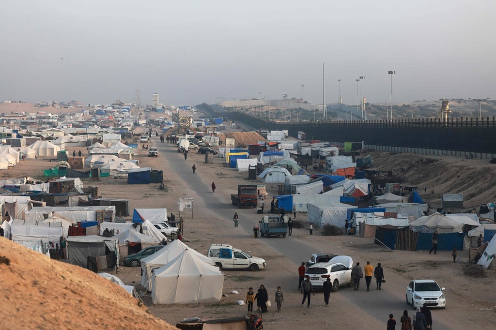 Tents housing displaced Palestinians in Rafah in southern Gaza on the border with Egypt on Saturday. Photo: AFP Tents housing displaced Palestinians in Rafah in southern Gaza on the border with Egypt on Saturday. Photo: AFP