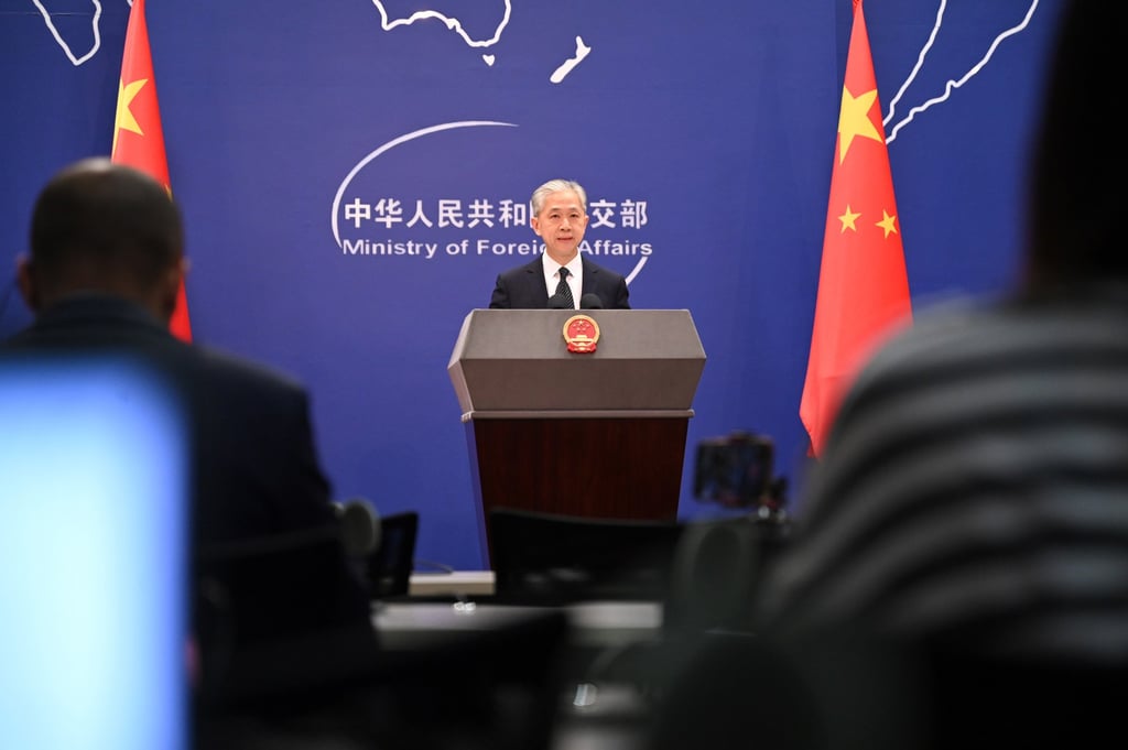 Foreign ministry spokesman Wang Wenbin at a press conference last month. He says the US has “also seriously violated the principles of international law and the basic norms of international relations”. Photo: dpa