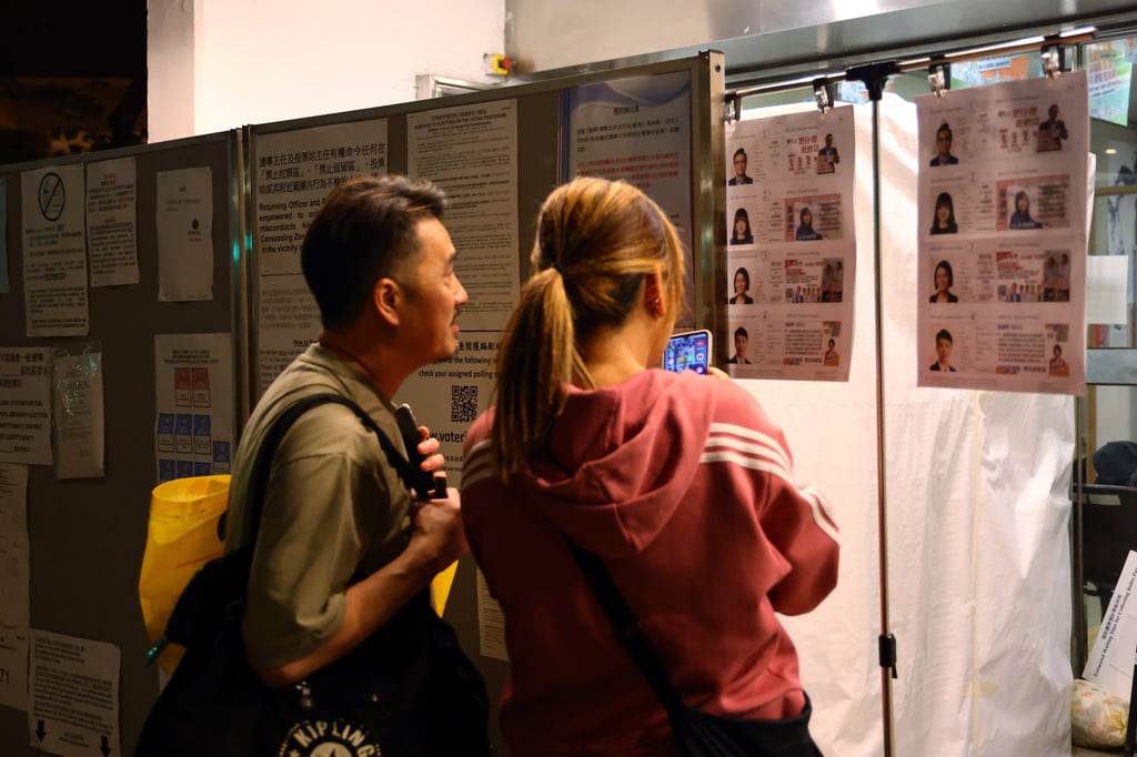 Voters check candidate information outside a polling station for the district council election last year. Photo: Dickson Lee