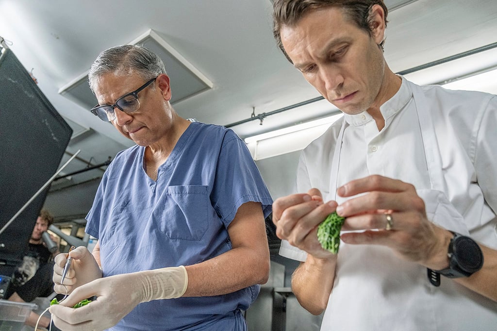 Surgeon Dr Nirav Patel (left) and chef Fredrik Berselius from two-Michelin-star restaurant Aska found many similarities between the skills needed in their professions. Photo: Charlie Bennet Surgeon Dr Nirav Patel (left) and chef Fredrik Berselius from two-Michelin-star restaurant Aska found many similarities between the skills needed in their professions. Photo: Charlie Bennet