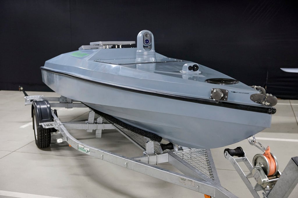 An undated photo provided by the Ukrainian government shows a Magura V5 unmanned boat designed and built in Ukraine. The Ukrainian military said a special operations unit destroyed the Russian patrol ship Sergey Kotov in March with a Magura V5. Photo: AP
