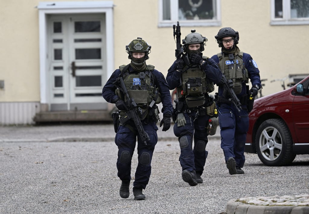 Police officers operate at the Viertola comprehensive school in Vantaa, Finland, on Tuesday. Photo: Reuters