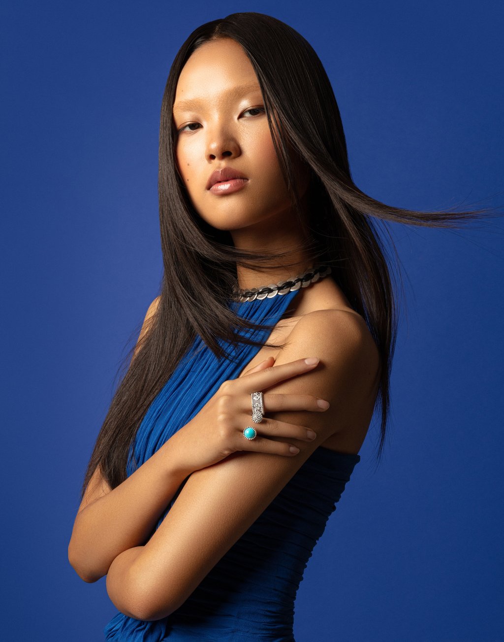 Van Cleef & Arpels: Rings. Isabel Marant: Dress. Photography: Mike Ruiz