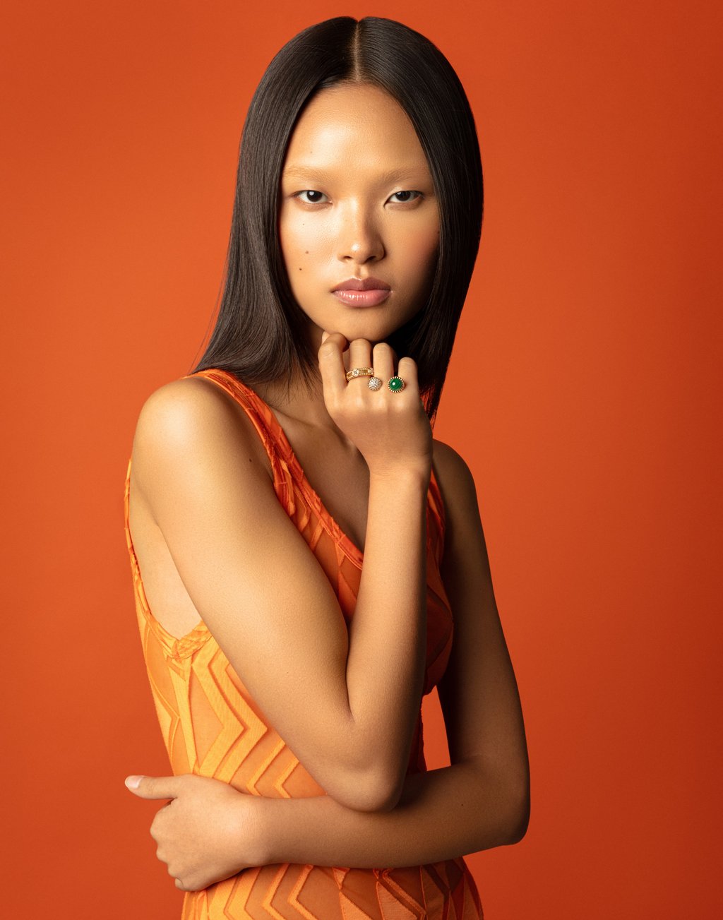 Van Cleef & Arpels: Rings. Missoni: Dress. Photography: Mike Ruiz