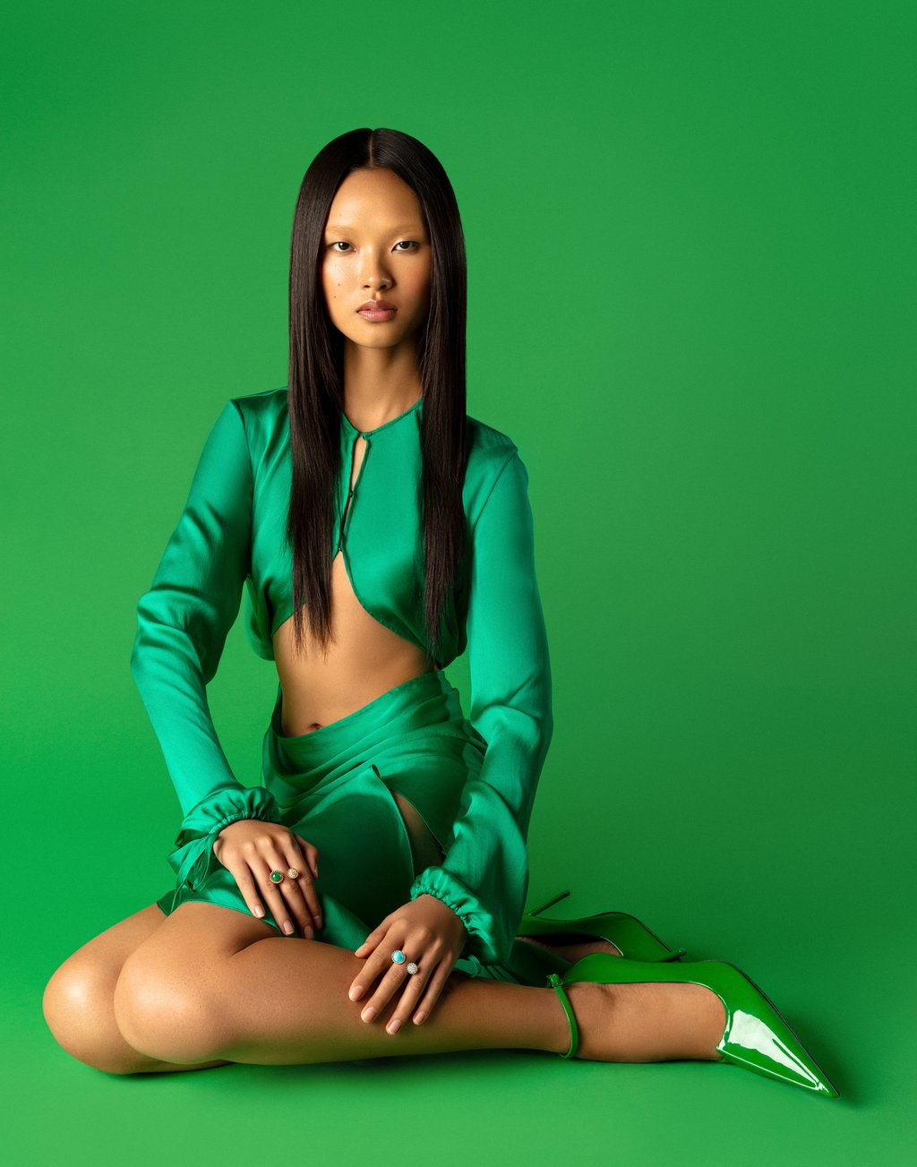 Van Cleef & Arpels: Rings. Acne Studios: Dress, shoes. Photography: Mike Ruiz