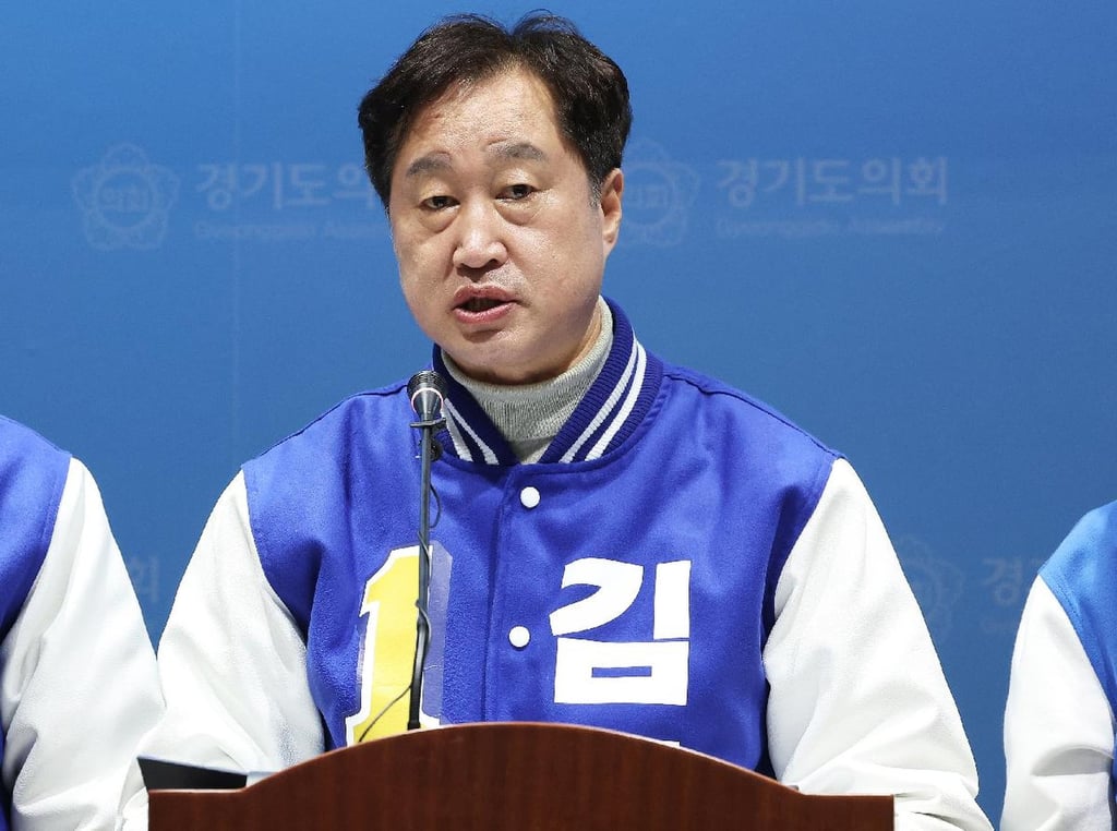 The Democratic Party of Korea’s Kim Jun-hyeok in Suwon, South Korea, on March 14. Photo: Yonhap The Democratic Party of Korea’s Kim Jun-hyeok in Suwon, South Korea, on March 14. Photo: Yonhap