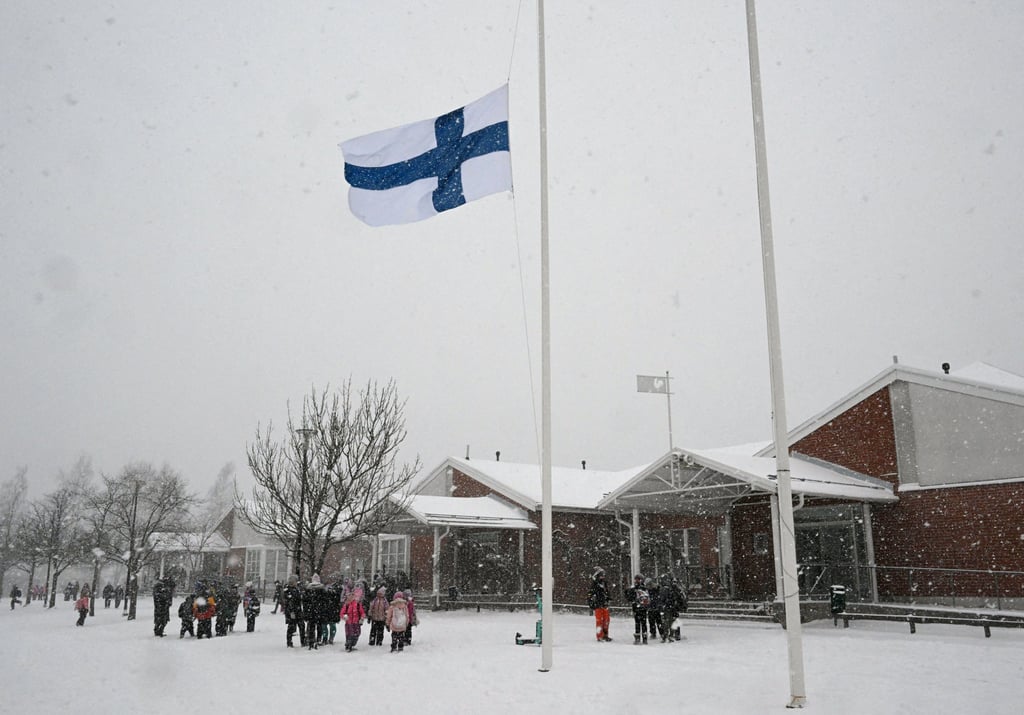The flag of Finland flies at half mast at the Viertola school, following a shooting. Photo: Reuters The flag of Finland flies at half mast at the Viertola school, following a shooting. Photo: Reuters