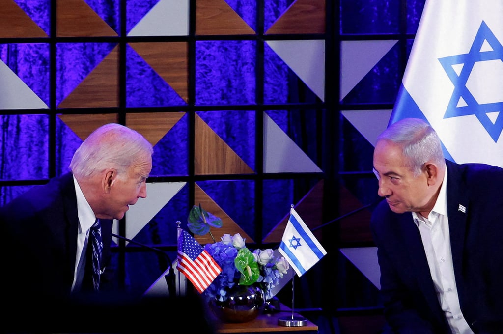 US President Joe Biden attends a meeting with Israeli Prime Minister Benjamin Netanyahu in Tel Aviv in October 2023. Photo: Reuters