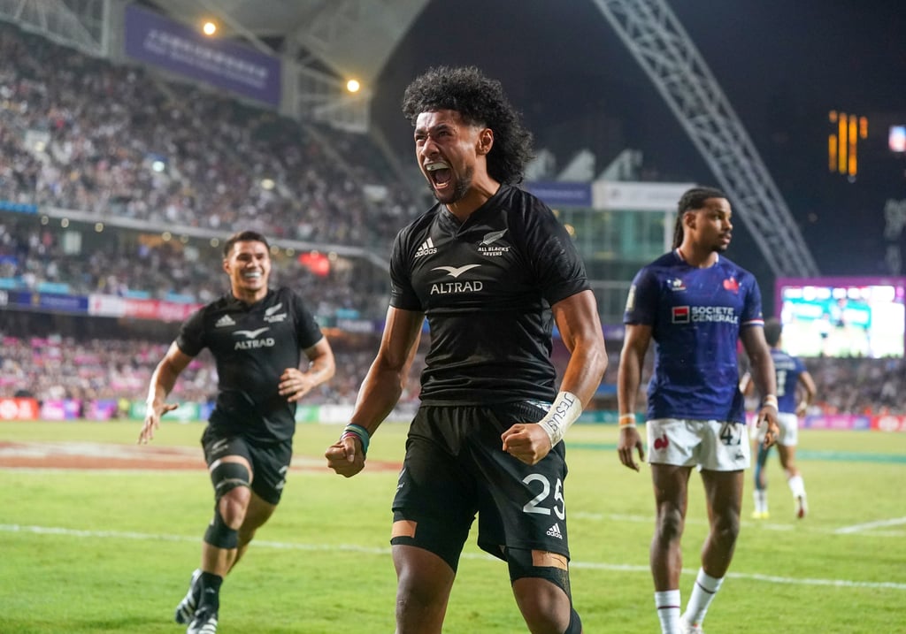 Cody Vai enjoys the moment after claiming New Zealand’s second try. Photo: Elson Li Cody Vai enjoys the moment after claiming New Zealand’s second try. Photo: Elson Li
