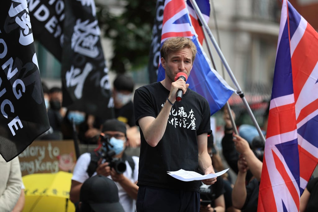 Political activist Luke de Pulford at a British rally to mark the second anniversary of the start of the 2019 protests in Hong Kong. Photo: Getty Images