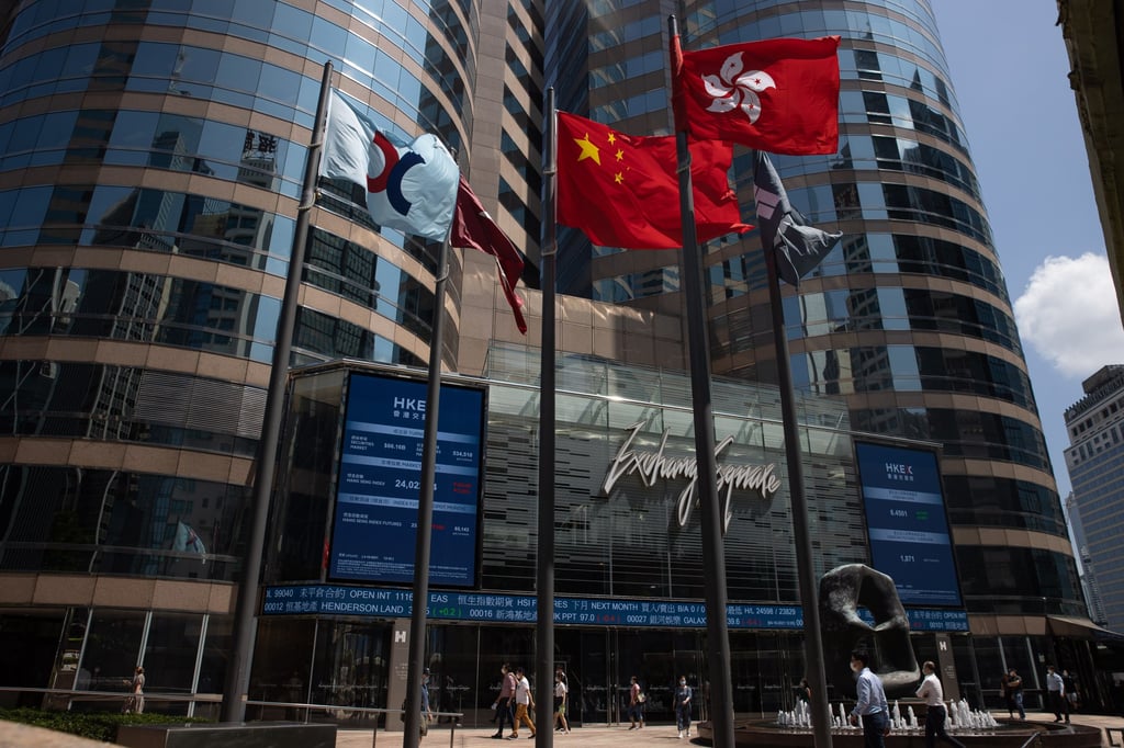 Pedestrians walk outside the Exchange Square in Central, Hong Kong in October 2021. Photo: EPA-EFE