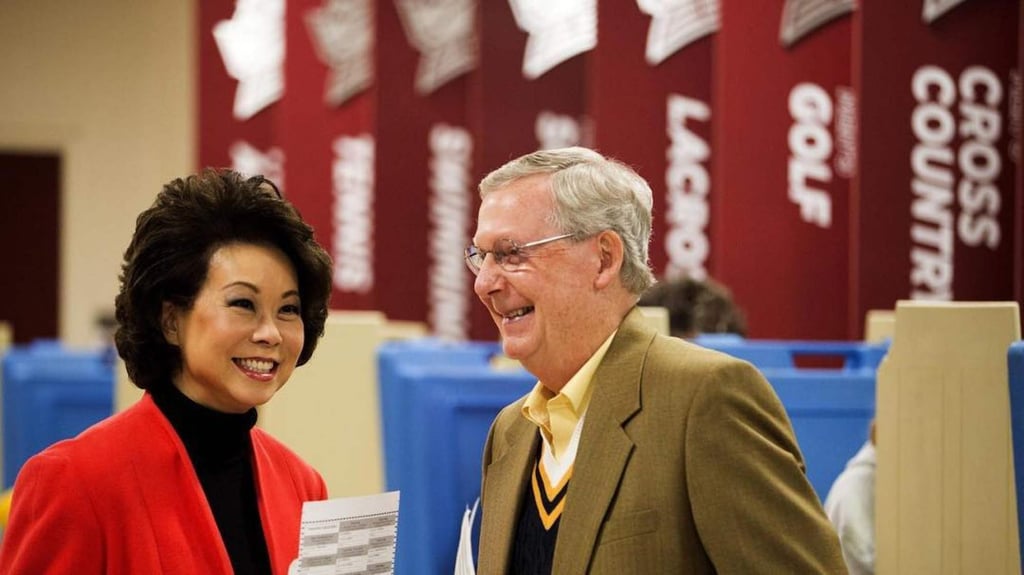 Elaine Chao, pictured with Mitch McConnell, in a post shared in April 2017. Photo: @kimbest5056/Instagram Elaine Chao, pictured with Mitch McConnell, in a post shared in April 2017. Photo: @kimbest5056/Instagram