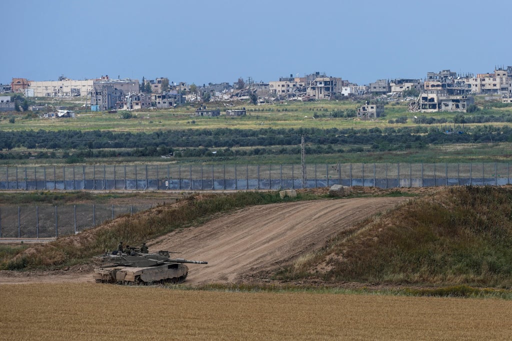 An Israeli tank on the border with the Gaza Strip, in southern Israel. Photo: AP