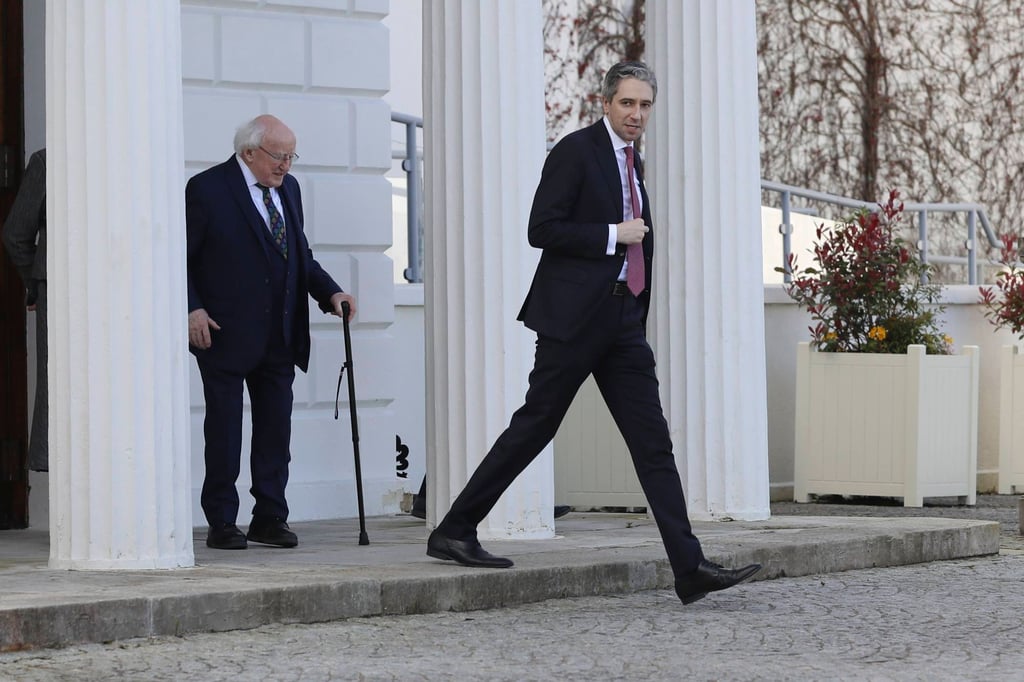 Simon Harris was officially installed at a ceremony with President Michael D. Higgins. Photo: AP Simon Harris was officially installed at a ceremony with President Michael D. Higgins. Photo: AP