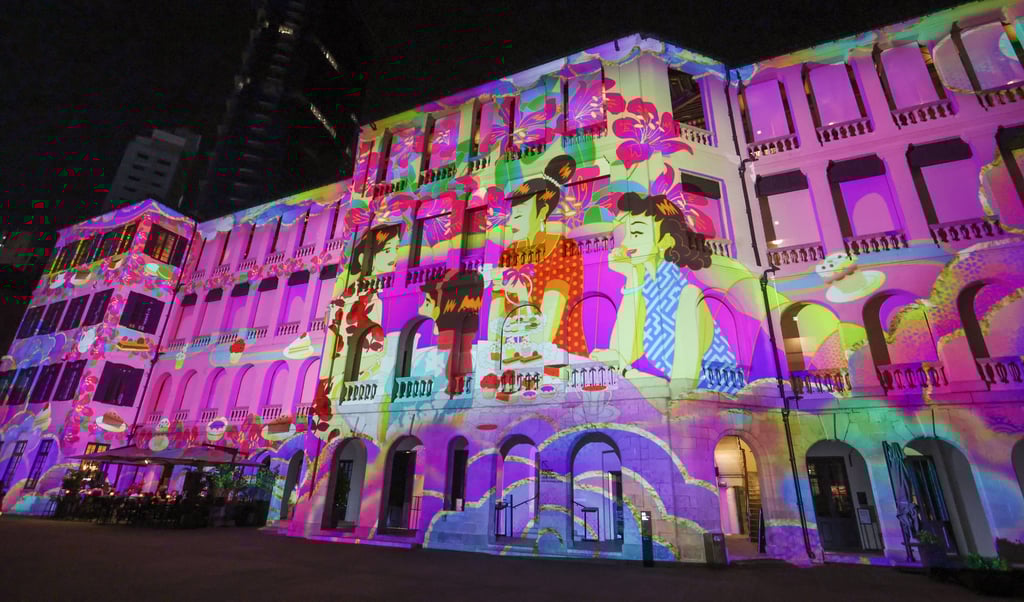 Pictured in September 2022, Inner Glow at Tai Kwun in Central used digital and 3D mapping technology to project animations and images onto the building facades of the historic complex. Photo: Edmond So Pictured in September 2022, Inner Glow at Tai Kwun in Central used digital and 3D mapping technology to project animations and images onto the building facades of the historic complex. Photo: Edmond So