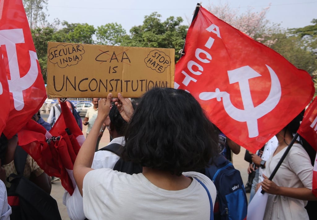 A protest by members of All India Students’ Association and other non-governmental organisations against the new rules for the Citizenship Amendment Act. Photo: EPA-EFE A protest by members of All India Students’ Association and other non-governmental organisations against the new rules for the Citizenship Amendment Act. Photo: EPA-EFE
