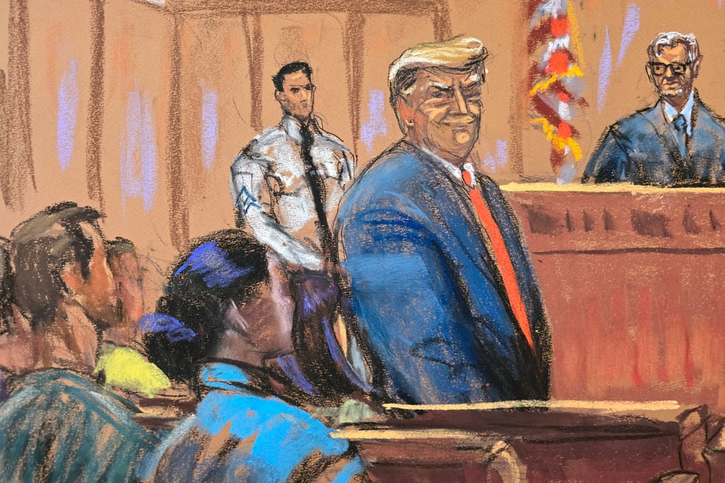 Donald Trump smiles to the jury pool as he is introduced to them on Monday. Photo: Reuters/Jane Rosenberg Donald Trump smiles to the jury pool as he is introduced to them on Monday. Photo: Reuters/Jane Rosenberg