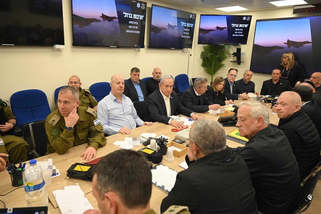 Prime Minister Benjamin Netanyahu during a War Cabinet meeting on Sunday. Photo: Israeli Prime Minister Office via AFP