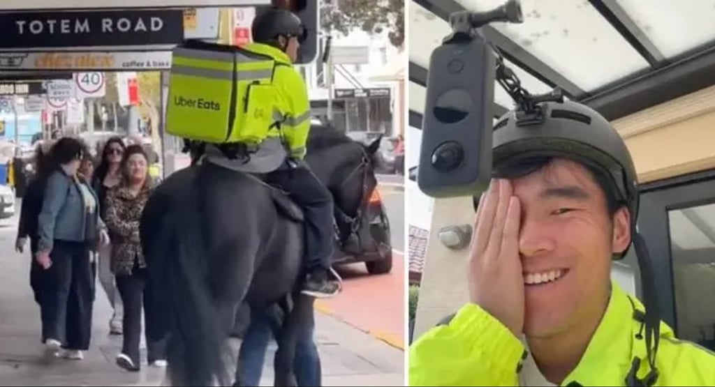 Stanley Chen’s enterprising method of delivering meals has been welcomed by customers. Photo: TikTok Stanley Chen’s enterprising method of delivering meals has been welcomed by customers. Photo: TikTok