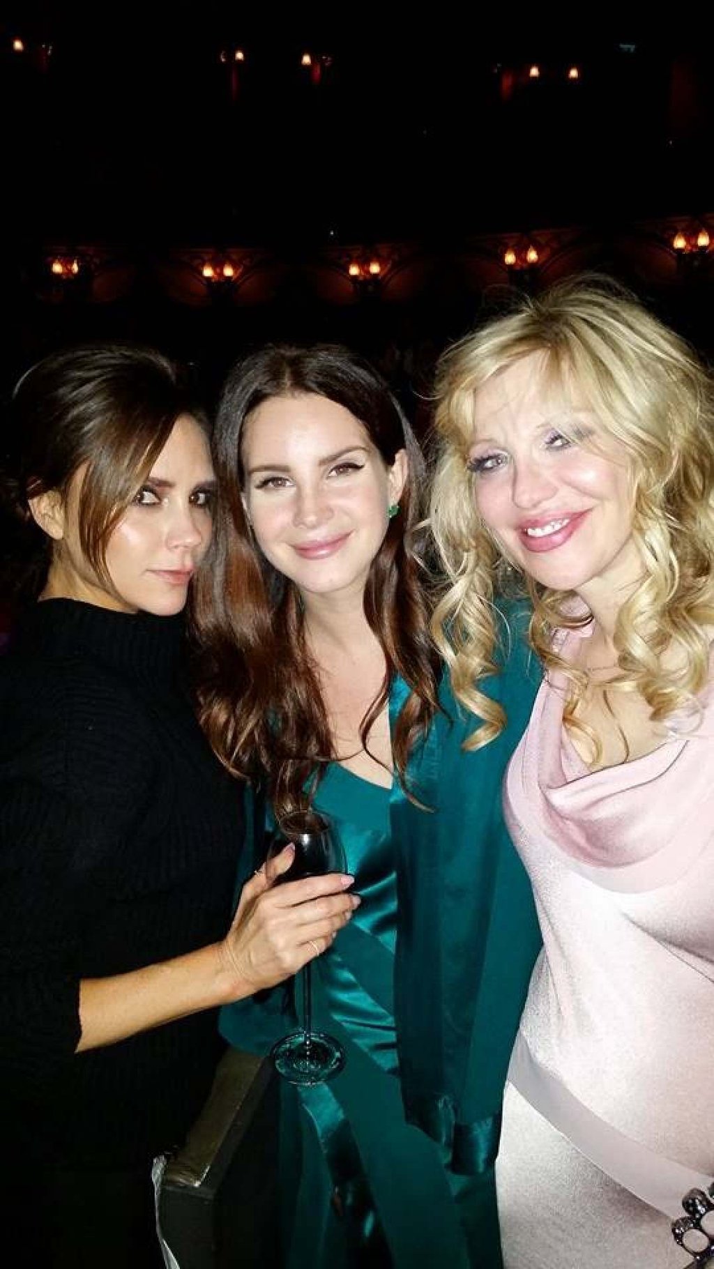 Victoria Beckham, Lana Del Rey and Courtney Love, in a post shared in December 2014. Photo: Courtney Love/Facebook Victoria Beckham, Lana Del Rey and Courtney Love, in a post shared in December 2014. Photo: Courtney Love/Facebook