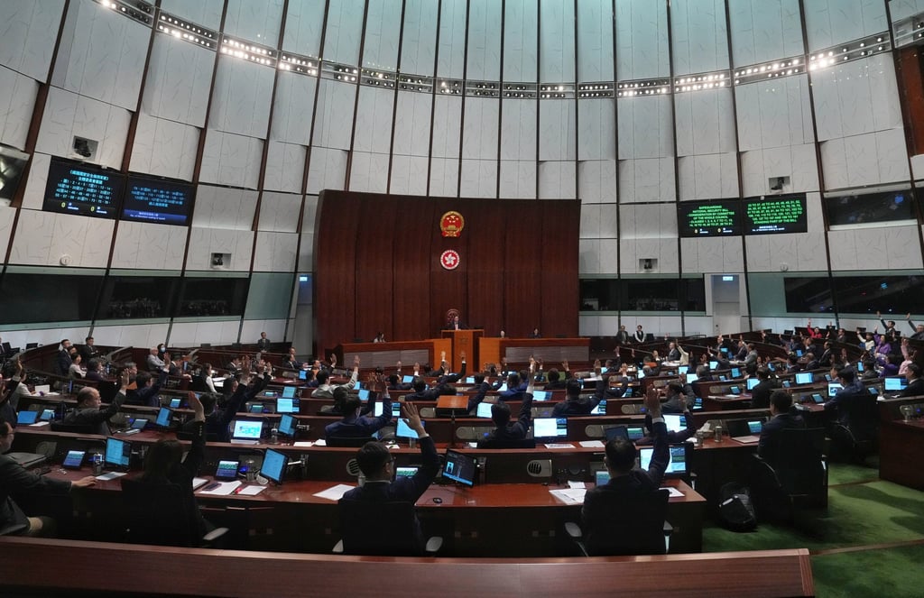 Lawmakers vote on the Article 23 bill in the Legislative Council last month. It was signed into law in just over three weeks after authorities concluded a one-month public consultation exercise. Photo: Elson Li Lawmakers vote on the Article 23 bill in the Legislative Council last month. It was signed into law in just over three weeks after authorities concluded a one-month public consultation exercise. Photo: Elson Li
