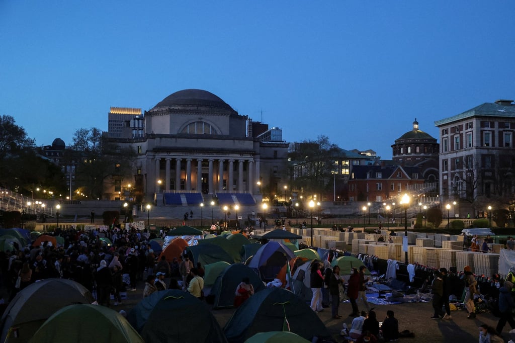 A protest encampment in support of Palestinians at Columbia University. Photo: Reuters